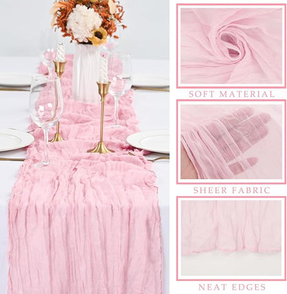 Light Pink Cheesecloth Table Runner 10FT Runner - Image 2
