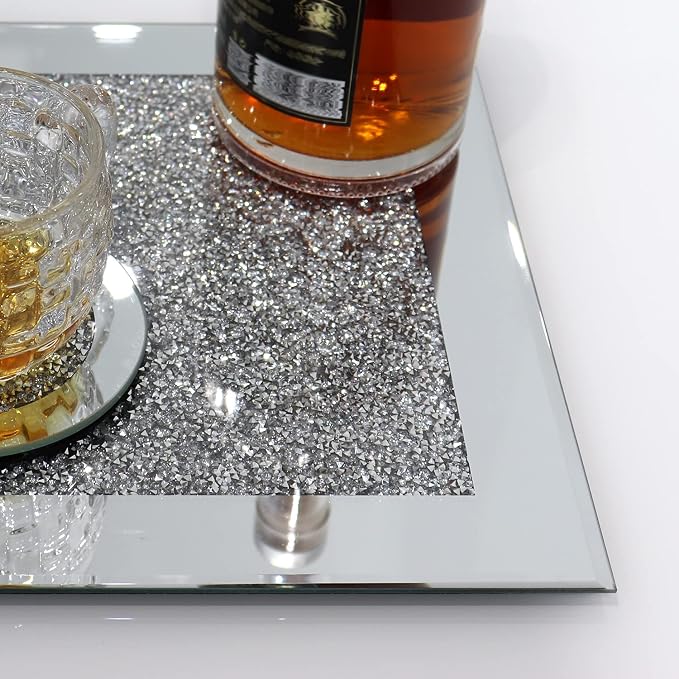 GIMORRTO Glass Mirrored Coaster 2 PC, Crushed Diamond Square Cup Mat 10" Decor - Image 4