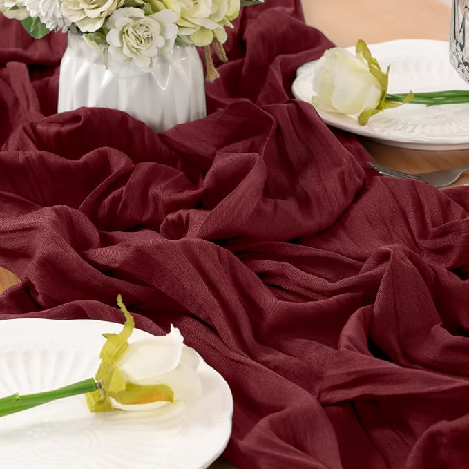 Burgundy Cheesecloth Table Runner 120 Inches 10 Ft Gauze Table Runner | Summer - Image 6