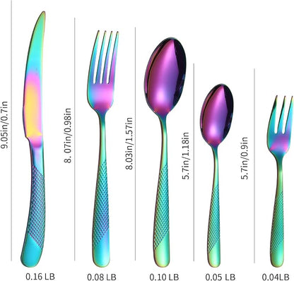 Hammered Silverware Rainbow Stainless Steel Flatware Set - Image 6