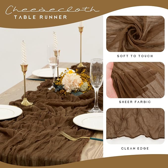 YMHPRIDE 12 Pack Cheesecloth Table Runner 35x120in Brown Table Runner | Boho - Image 4
