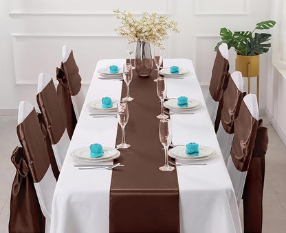 Horbaunal 2 Pack Brown Satin Table Runner 12 x 108 Inch | Smooth Table Runners - Image 2