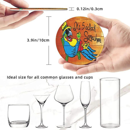 It's 5 O'Clock Somewhere Coasters Set of 6 Funny Parrot Coaster | - Image 6
