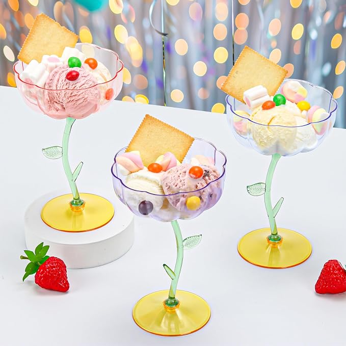 12 Pcs Pink Plastic Ribbed Coupe Glasses Detachable 7oz Flower Cocktail Glasses - Image 7