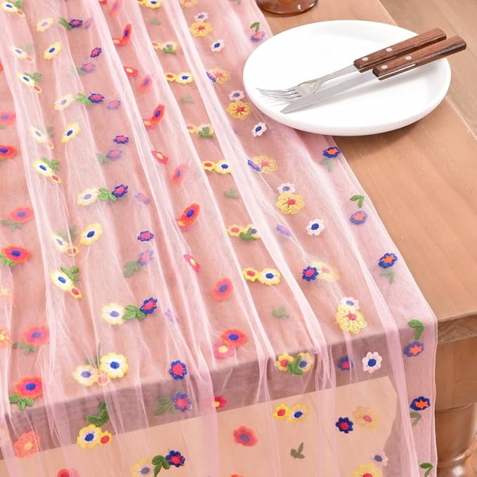 Flower Table Runner Floral Daisy Summer Birthday Party Garden Wedding Decor | - Image 3