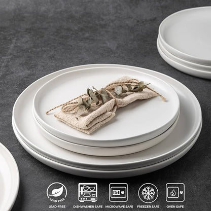 AmorArc Ceramic Dinner Plates Set of 6, Wavy Rim 10.25 Inch Stoneware Dish Set, Dinnerware Plates for Kitchen-Microwave&Dishwasher Safe, Scratch Resistant-Reactive Glaze Matte White