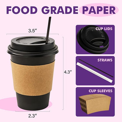 12 oz 50 Pack Black Disposable Paper Coffee Cups - Image 2