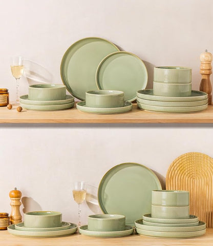 Ceramic Dinnerware Set for 4, 12-Piece Plates and Bowls Set | Lightweight - Image 8
