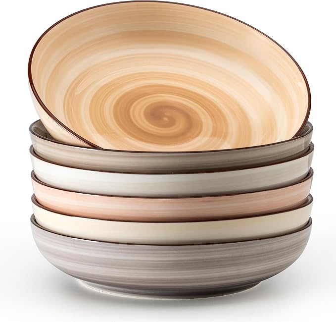 Sweese 6-Pack Ceramic Pasta Bowls, Neutral Extra Large 30 Fl Oz Durable by Sweese