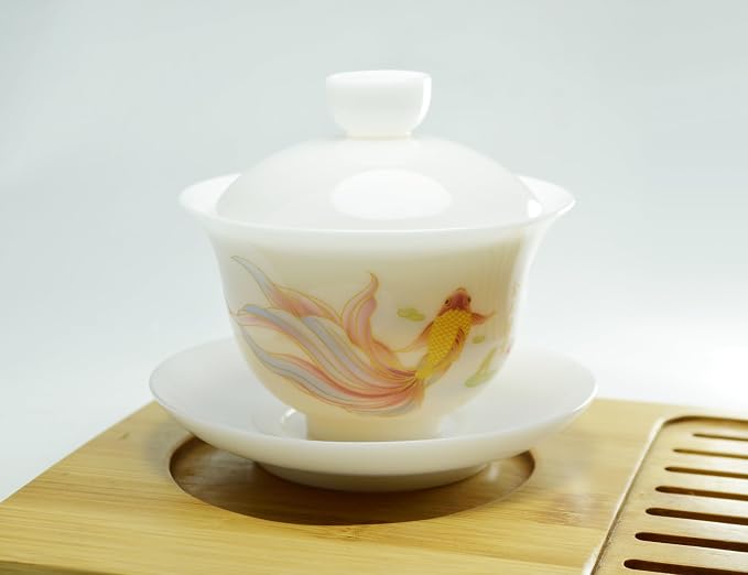Liang baobao Ice Jade White Porcelain Gaiwan, 5oz Teacup Suet-fat Jade - Image 4