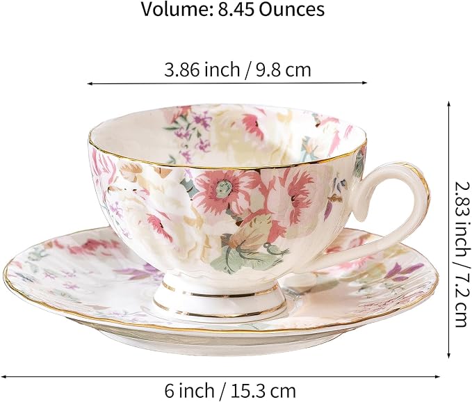 fanquare Pink Floral Tea Cup and Saucer Set - Image 7