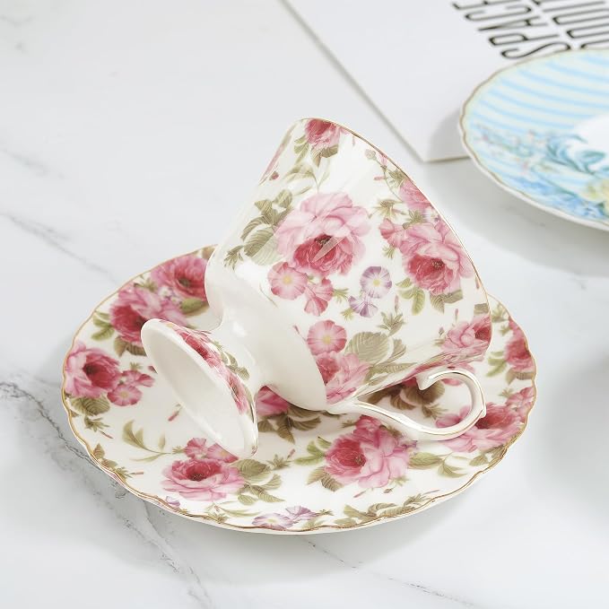 fanquare Rose Tea Cup and Saucer, Vintage Ceramic Tea Cups - Image 3