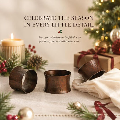 ITOS365 Handmade Round Hammered Antique Napkin Rings Holder - Image 3