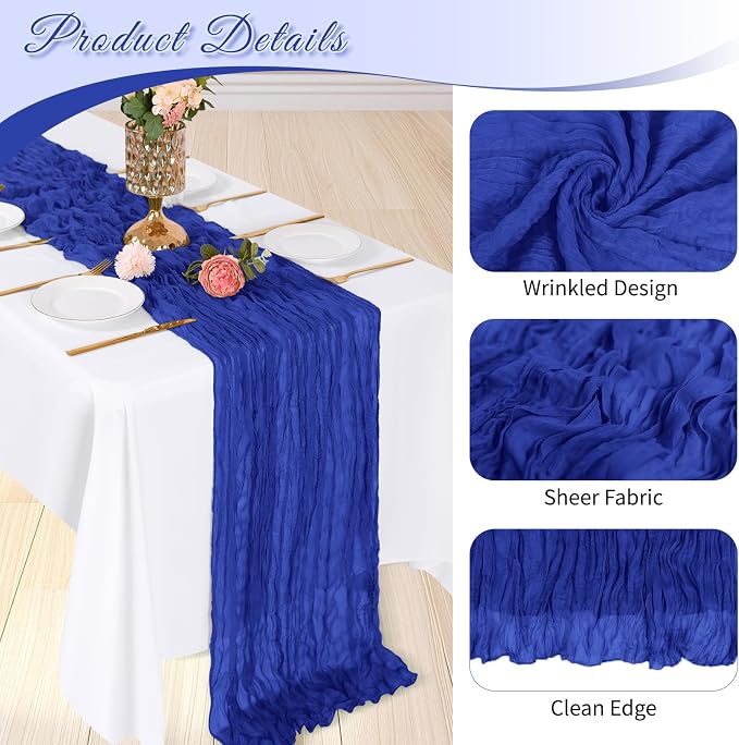 3 Pack Royal Blue Cheesecloth Table Runner, 17 x 108 inch, Semi Sheer Boho - Image 4