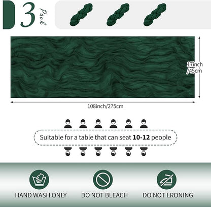 3 Pack Emerald Green Cheesecloth Table Runner 17x108 Inch Semi Sheer Boho Gauze - Image 2
