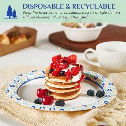 MUCHII 8.375 Inch Paper Plates, 288 Count Disposable Plates, Soak Proof and Cut, Ideal for Family Gatherings, Parties, Picnic