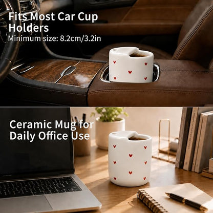 To Go Ceramic Coffee Cups with Lids, Romantic Red Hearts Ceramic Traval Mug - Image 6