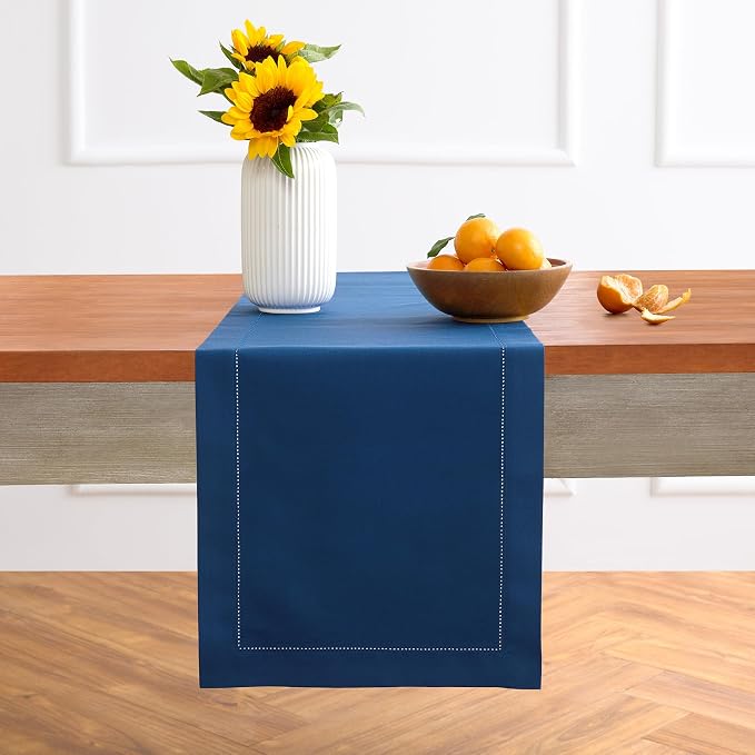 Solino Home Cotton Linen Table Runner Lapis Blue Hemstitch, 14 x 120 in | by SolinoHome