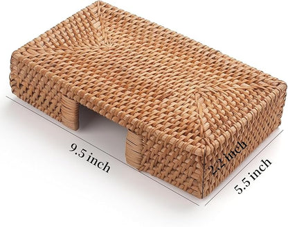 Rattan Napkin Holder Rectangular, Wicker Napkin Basket for Kitchen, Flat Napkin Holders for Paper Napkins, Woven Napkin Holders for Tables (9.5 x 5.5 x 2.2 inch)