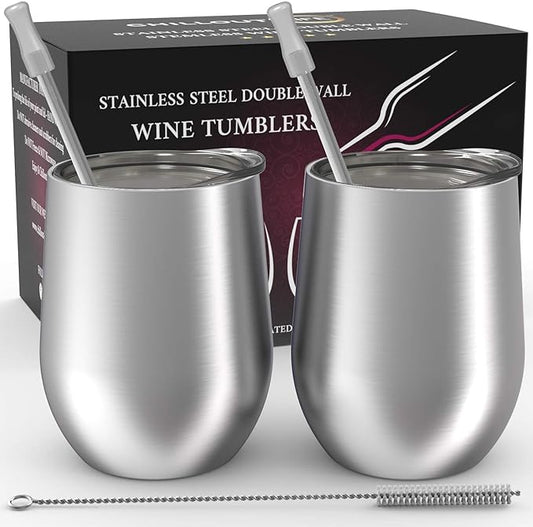 CHILLOUT LIFE 12 oz Stainless Steel Wine Tumblers 2 Pack by CHILLOUTLIFE