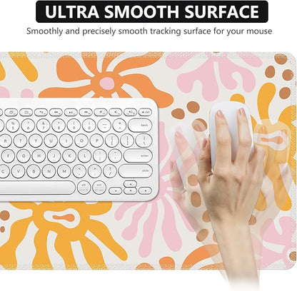 iCasso Desk Matt for Desktop, Cute Desk Pad Mat, XXL Large Mouse Pad, Anti-Slip Big Mousepad with Stitched Edges, Keyboard Pad Mouse Mat for Computer, Work, Gaming (Yellow Flower)