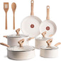 T-Fal Revive Ceramic Nonstick Cookware Set, Oven Safe Up to 350ºF, 12-Piece, Includes Stockpot, Saucepan, Skillet, Frying Pans, Utensils, Ceramic Pots and Pans Set, Beige Granite