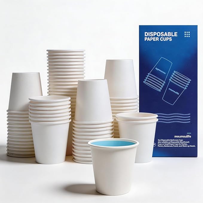 MOUMOULIFE 3 oz Disposable Paper Cups 200 Count, Bathroom Mouthwash Cups by moumoulife