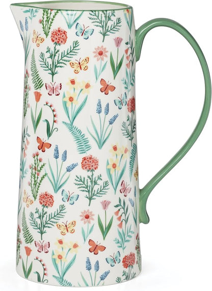 Oneida First Blooms Ceramic Pitcher, 50oz | Butterfly and flower design by Oneida