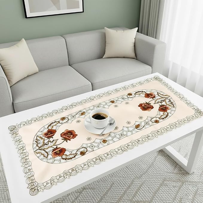 Arzoe Vintage European Flower Lace Table Runner Elegant Runners Cabinet Dining - Image 6