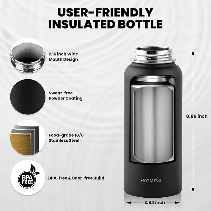 RAYMYLO Insulated Water Bottle 32 oz, Triple Wall Vacuum Stainless Steel | - Image 5