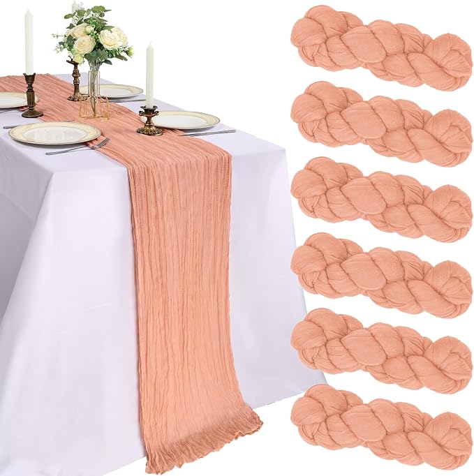 6 Pack 10Ft Peach Cheesecloth Table Runner 23 x 120 Inch | Gauze Rustic Boho by CKIKU