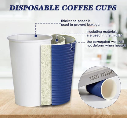 LITOPAK Coffee Cups 16 oz, 80 Pack Insulated Ripple Wall Hot Paper Cups | Three - Image 3