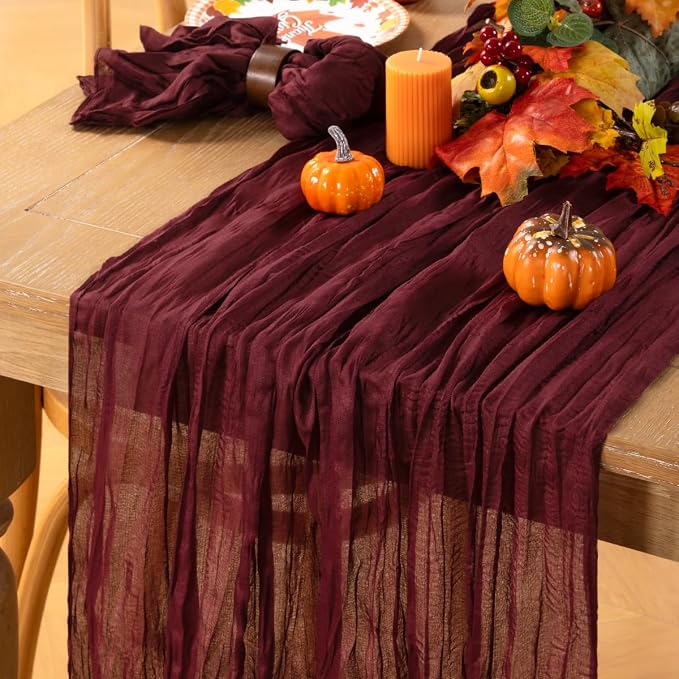 8 Pack Burgundy Cheesecloth Table Runner 10ft Sheer Gauze Events Decor | - Image 2