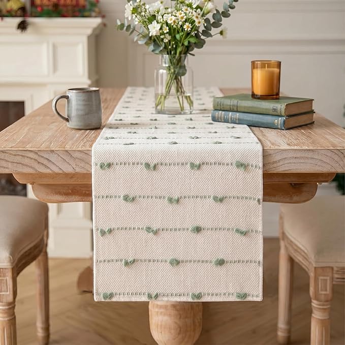 Artoid Mode Sage Green Boho Farmhouse Cotton Woven Table Runner, Seasonal by ArtoidMode