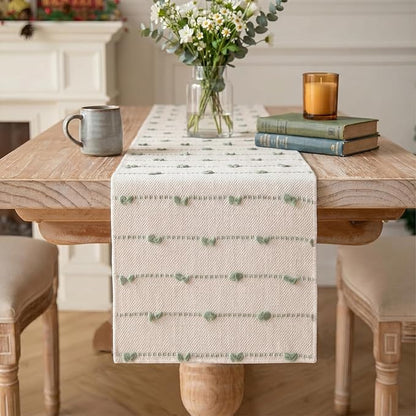 Artoid Mode Sage Green Boho Farmhouse Cotton Woven Table Runner, Seasonal by ArtoidMode