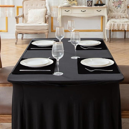 Linen Fabric Placemats Set of 6, Machine Washable, Heat Resistant, Wrinkle Free, Thick Polyester Kitchen Place Mats for Dining Table (Black)