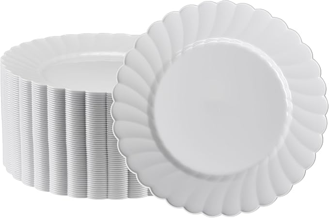Premium Hard Plastic Round White Plates – 50 x 9” -Washable & Reusable by OasisCreations