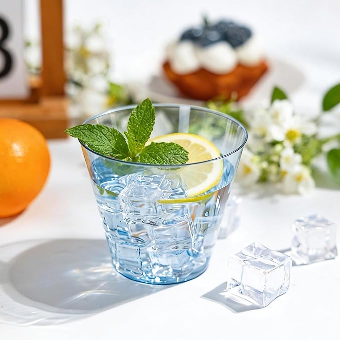 50 Pack 9oz Transparent Blue Plastic Cups, Fancy Disposable Cocktail Cup | - Image 3