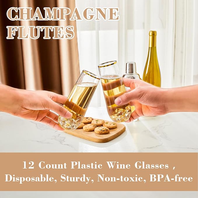 N9R 12PCS Plastic Champagne Flutes, 9 oz Disposable Stemless Mimosa Glasses | - Image 5