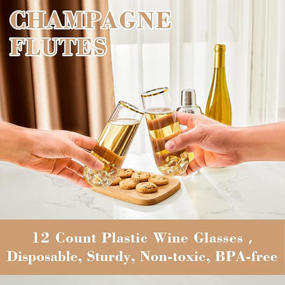 N9R 12PCS Plastic Champagne Flutes, 9 oz Disposable Stemless Mimosa Glasses | - Image 5