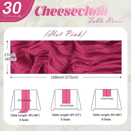 30 Pack Hot Pink Cheesecloth Table Runner 17 x 108 inch Cheese Cloth Table - Image 2