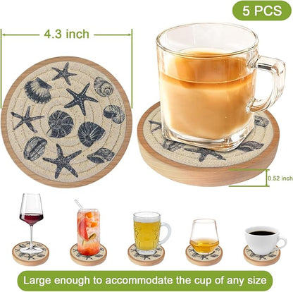 5 Pack Coasters for Drinks Absorbent, 4.3 inches Ocean Beach Woven Coasters for - Image 6