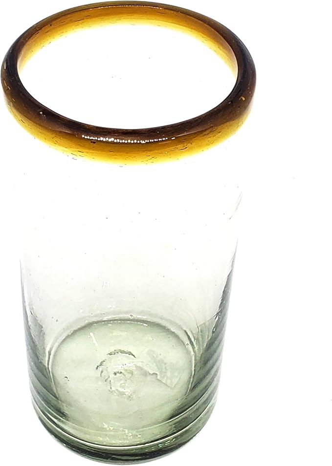 Amber Rim 20 oz Tall Iced Tea Glasses (set of 6) Mexican Handmade Glassware, Recycled Glass, Lead-free, Toxin-Free (Tall Iced Tea)