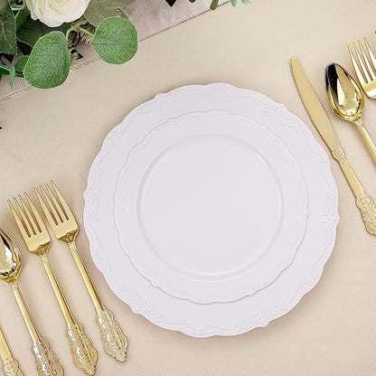 DaYammi 60PCS White Plastic Plates, Heavy Duty White Disposable Premium 7.5inch Dessert Cake Salad Appetizer Plates Hard Plastic Platos Disposable for Party Wedding