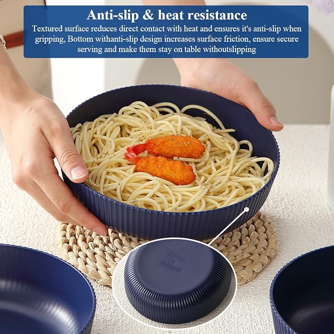 HOMQUEN Pasta Bowls Set of 6, 37oz Salad Bowls Blue Soup Bowls, Large Pasta - Image 5