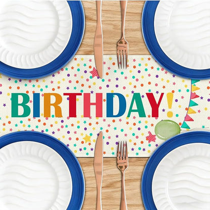 Happy Birthday Colorful Balloons Stars Table Runner, Birthday Decorations | - Image 4