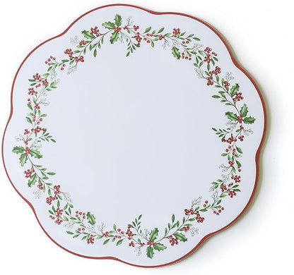 Benson Mills Cork Placemats Set of 4, Thick Cork Place Mats for Kitchen and Dining Tables, Easy Clean Table Mats for Christmas, Winter and Holidays (13.75" Round Set of 4, Holly Wreath)