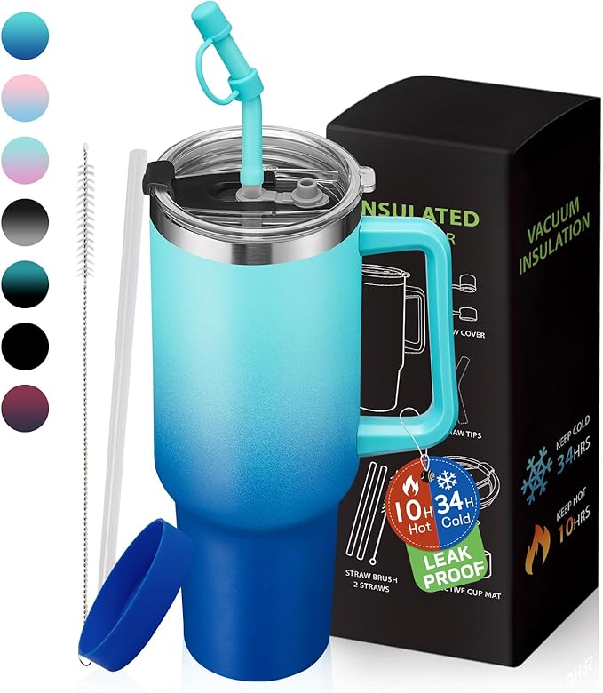 BENZZO 40 oz Tumbler with Handle Straw and 2-in-1 Lid Made of Metal Travel Mug by BENZZO