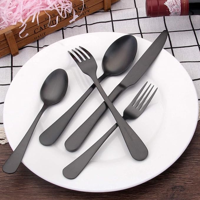 Matte Black Silverware Set, SHARECOOK Satin Finish 30-Piece Stainless Steel - Image 6
