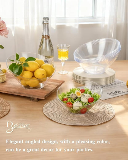 BESTSTAR 20OZ Plastic Clear Serving Bowls 8 Pack Angled Disposable Party Bowls for Chips, Salad, Fruit & Candy – Heavy Duty Clear Serving Bowls for Parties, Buffet, Catering, Wedding, Daily Use